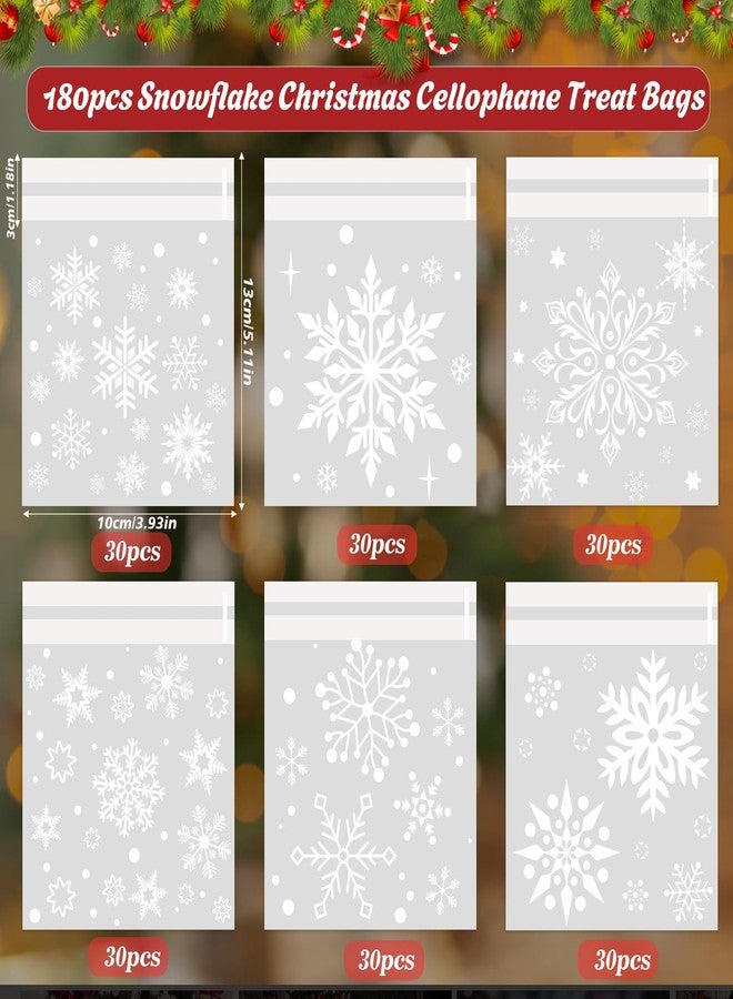 LOKIPA 180 PCS Christmas Cellophane Treat Bags, Snowflake Self-Adhesive Christmas Candy Cookie Bags Small Xmas Treat Bags for Xmas Party Favor Supplies - Image 2